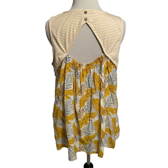 Doe & Rae Cut Out Tank Womens Large Mustard Striped Tropical Floral Mixed Print - Picture 3 of 6